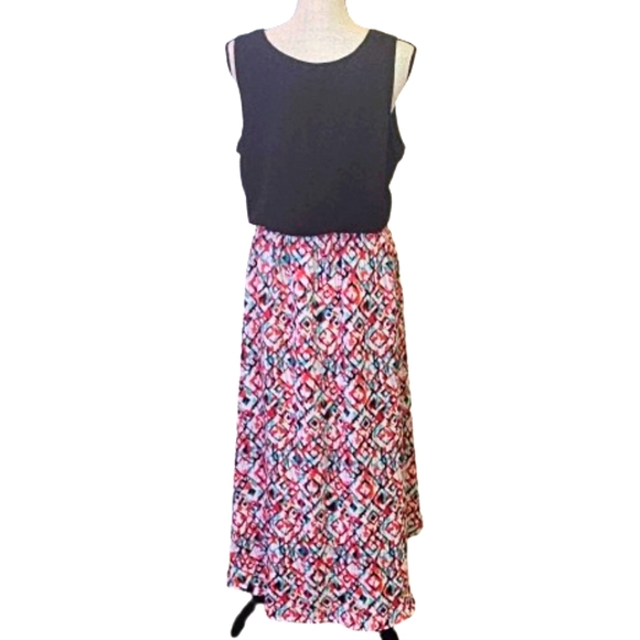 Rock 47 by Wrangler Black Multi-Color Print Sleeveless High Low Dress, X-Large - Picture 2 of 14
